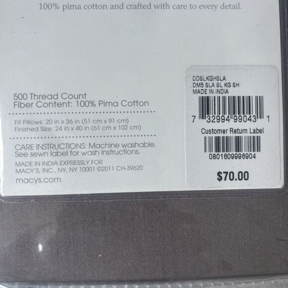Charter Club Damask Solid 1-King Pillowsham 500 Thread Count 100% Pima Cotton - Picture 3 of 4